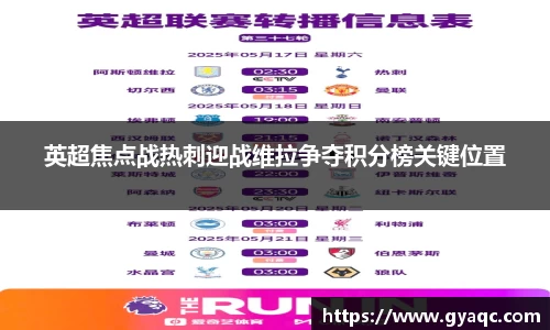 英超焦点战热刺迎战维拉争夺积分榜关键位置