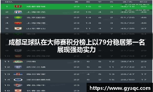 成都足球队在大师赛积分榜上以79分稳居第一名展现强劲实力